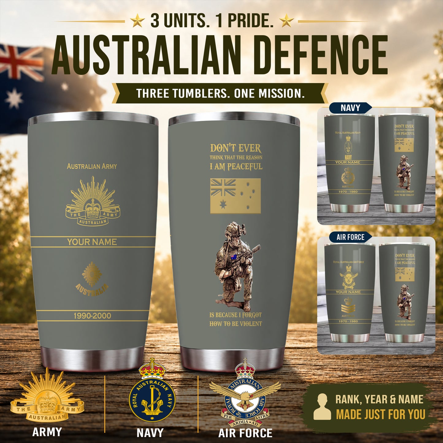 Personalized Australia Veteran/ Soldier With Rank, Year And Name Tumbler - 17180640