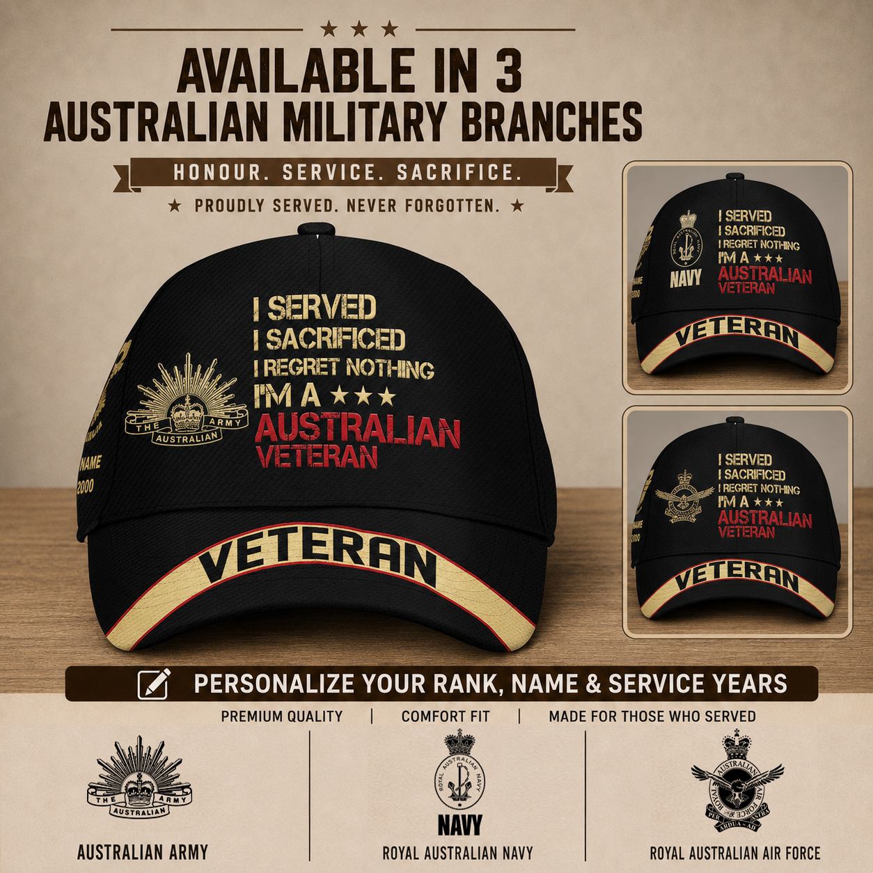 Personalized Rank, Year And Name Australia Soldier/Veterans Camo Baseball Cap - 1824269412