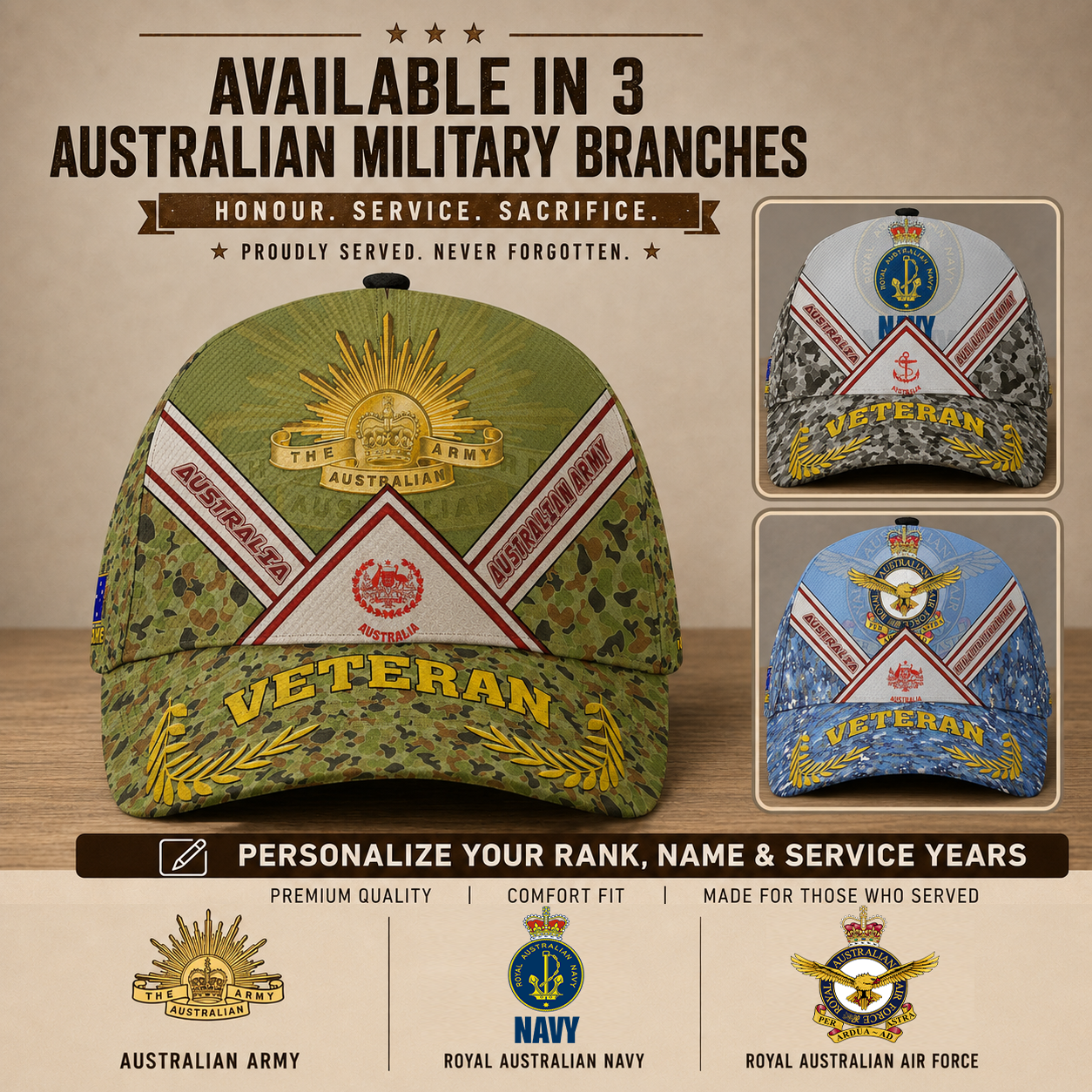 Australian Military Tribute Cap – Custom Rank and Year Option - 17574624