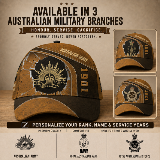 Personalized Rank, Year And Name Australia Soldier/Veterans Baseball Cap - 17374176