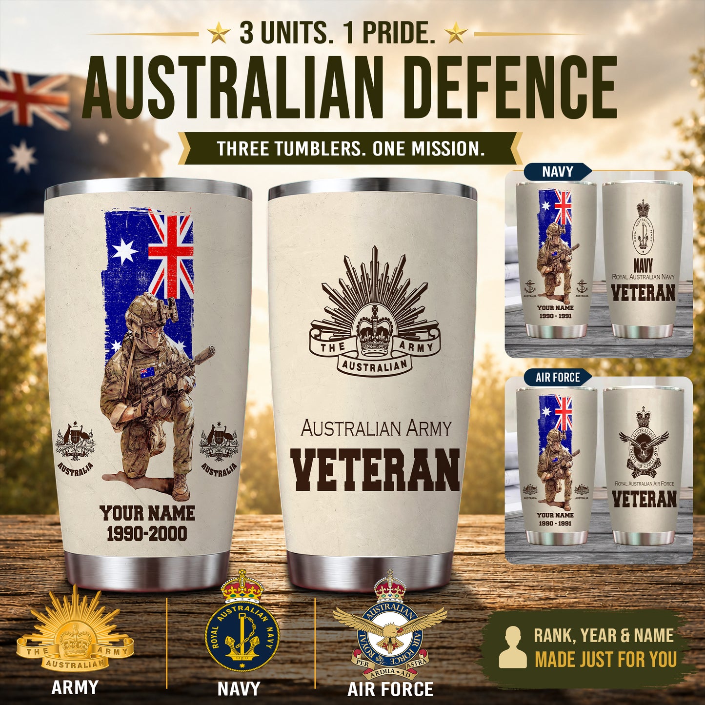 Personalized Australia Veteran/ Soldier With Rank, Year And Name Tumbler - 17179776