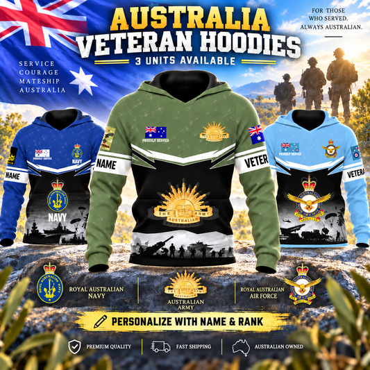 Personalized Australia Soldier/Veteran Camo with Name and Rank Hoodie All Over Printed - 17906400