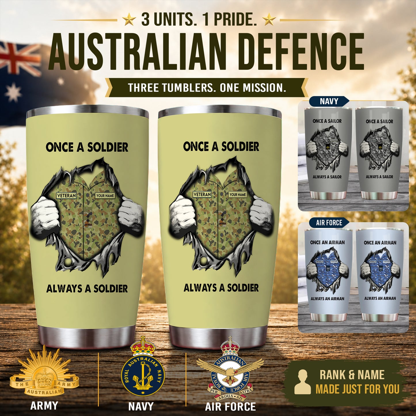 Personalized Australia Veteran/ Soldier With Rank, Name Tumbler - 17220384