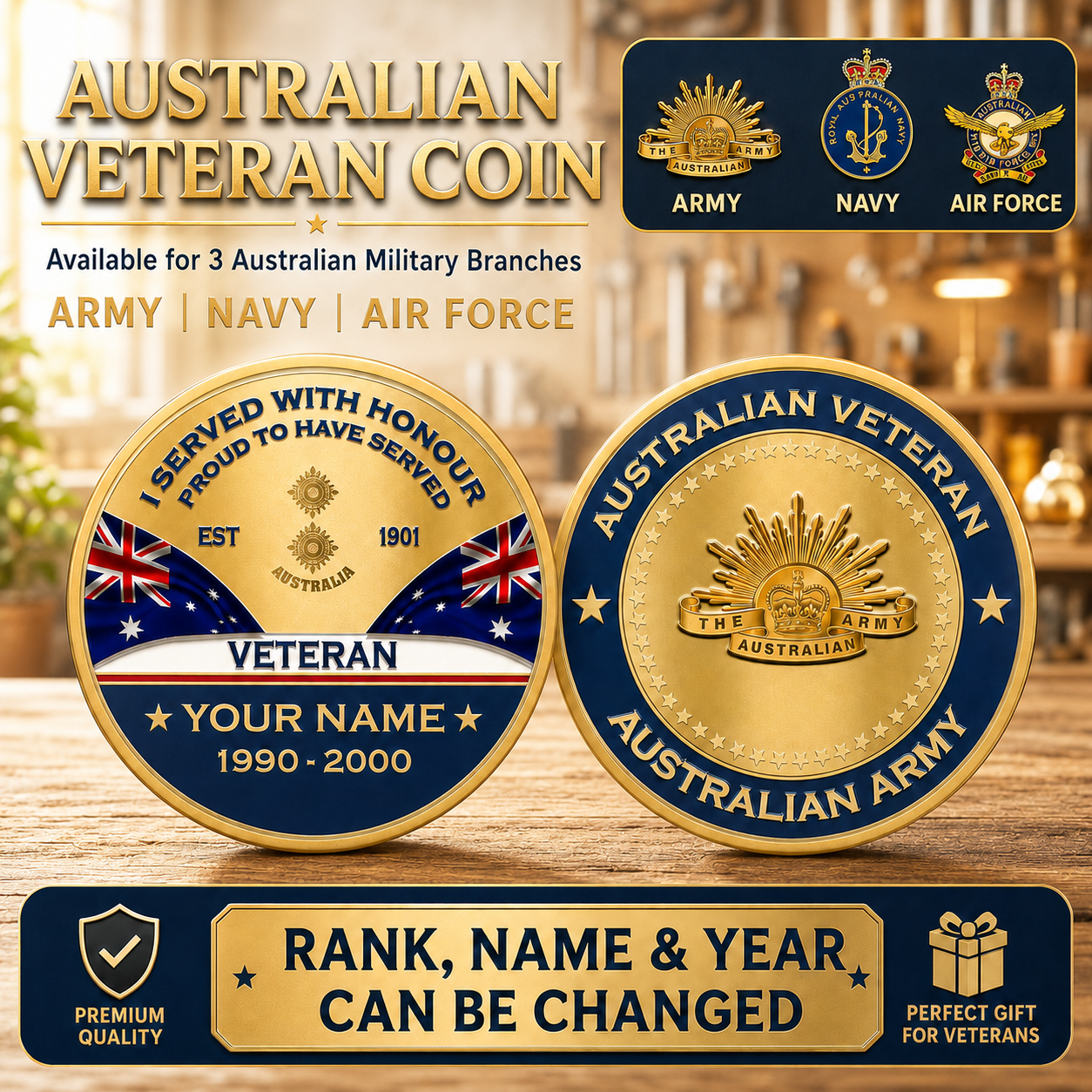 Personalized Australia Veteran/ Soldier With Rank, Name And Year Challenge Coin - 17731008