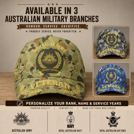 Personalized Rank, Year And Name Australia Soldier/Veterans Baseball Cap - 17535744