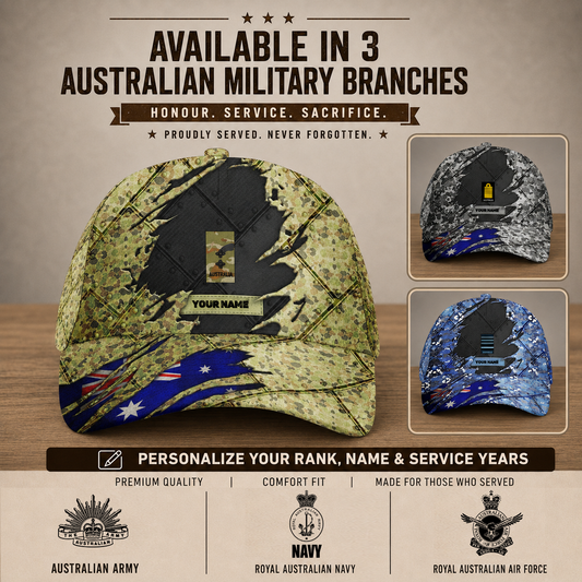 Personalized Rank And Name Australian Soldier/Veterans Camo Baseball Cap - 1824269414