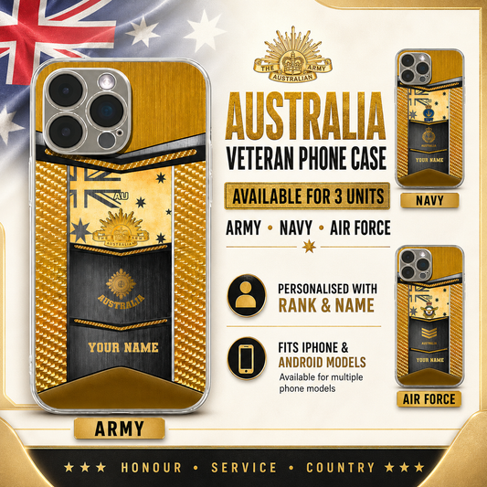 Personalisierte Handyhülle mit Aufdruck für australische Soldaten/Veteranen mit Rang und Namen – 2310230001