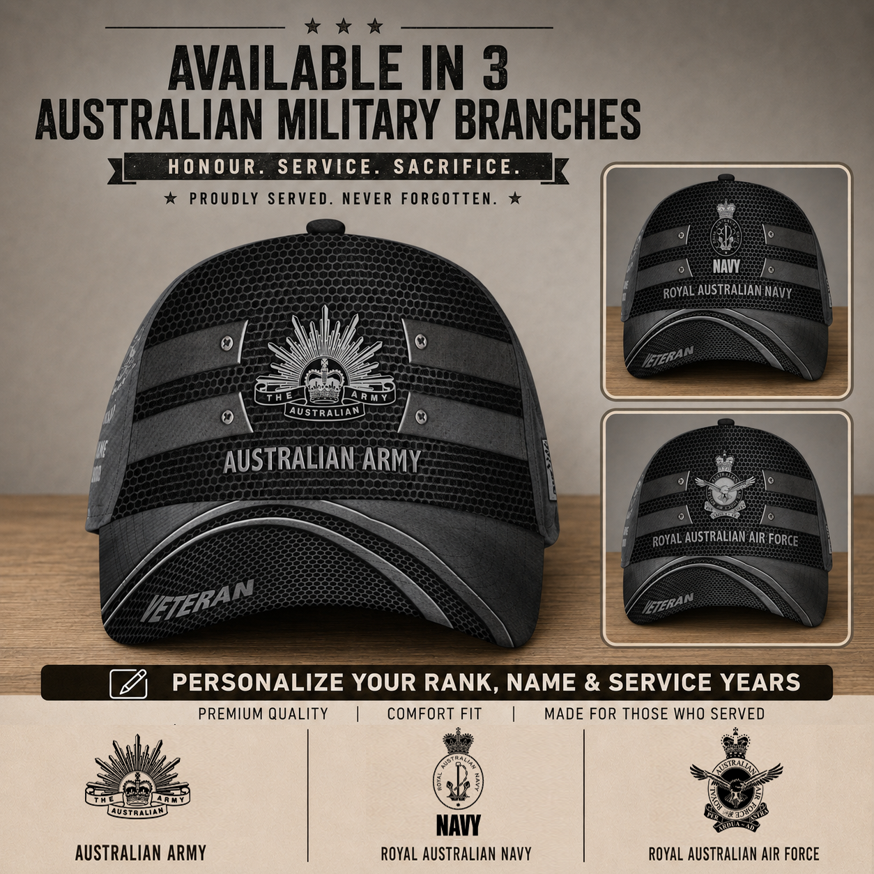 Personalized Rank, Year And Name Australia Soldier/Veterans Baseball Cap - 17386272
