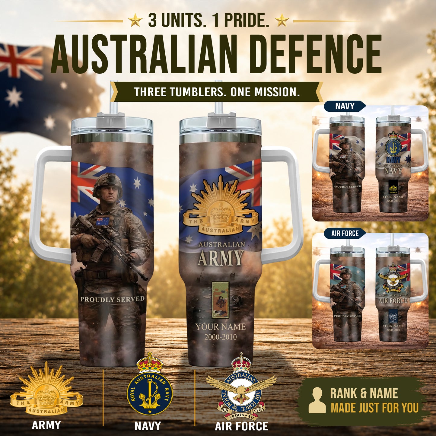 Personalized Australia Veteran/ Soldier With Rank, Year And Name Tumbler - 17756928