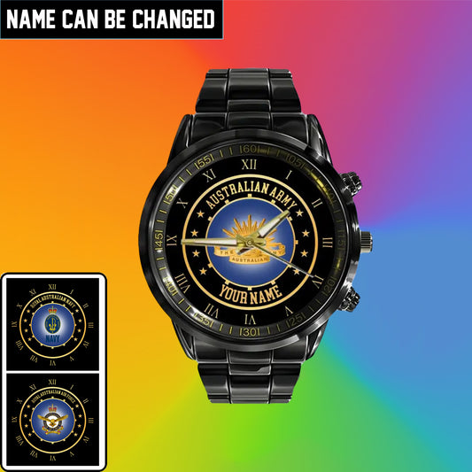 Personalized Australia Soldier/ Veteran With Name Black Stainless Steel Watch - 17122752 - Gold Version