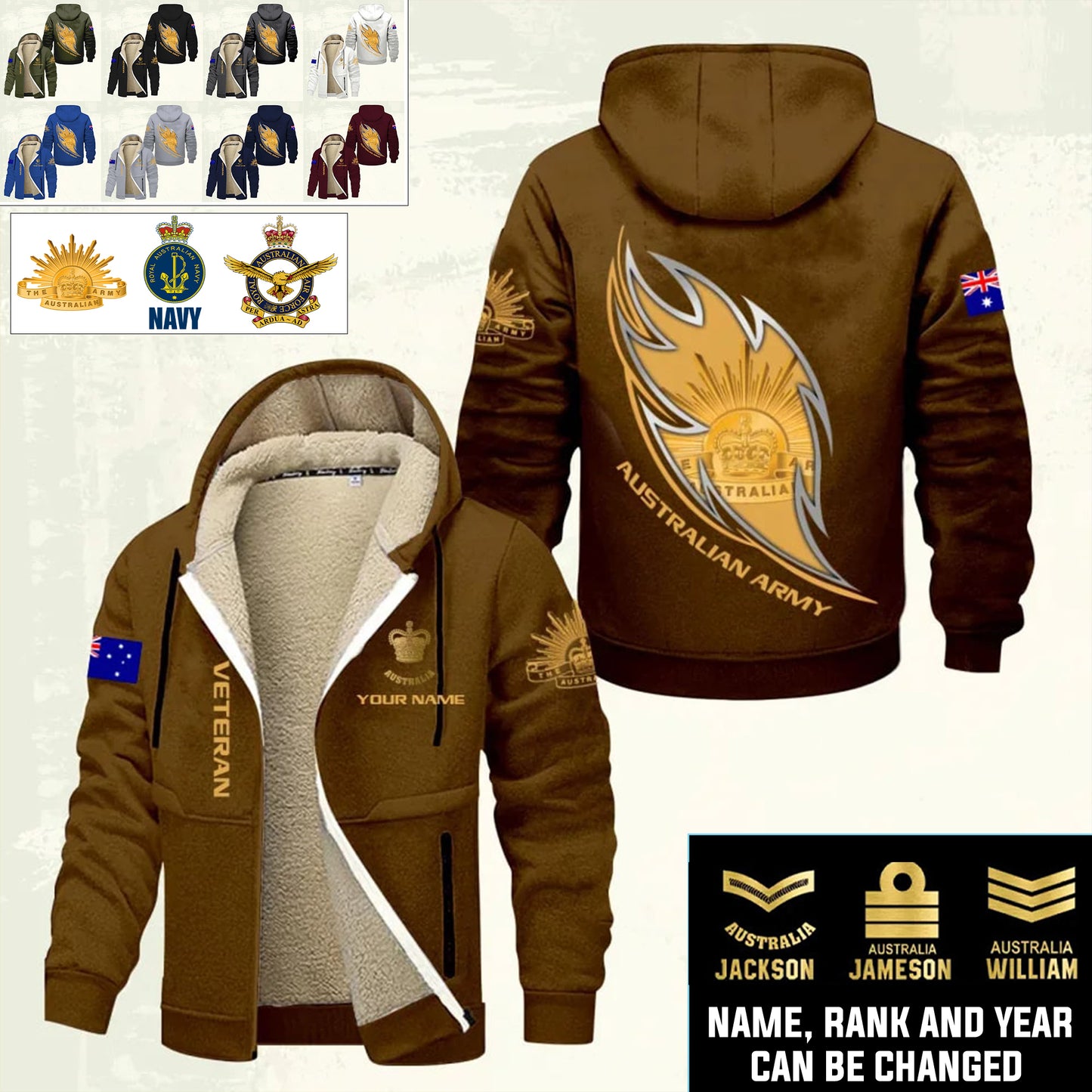 Personalized Australia Soldier/ Veteran With Name And Rank Hoodie Zip Velvet Coat - 17369856