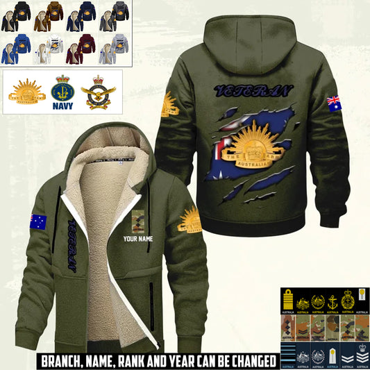 Personalized Australia Soldier/ Veteran With Name And Rank Hoodie Zip Velvet Coat - 17367264