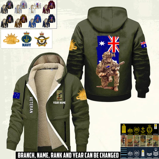 Personalized Australia Soldier/ Veteran With Name And Rank Hoodie Zip Velvet Coat - 17368992