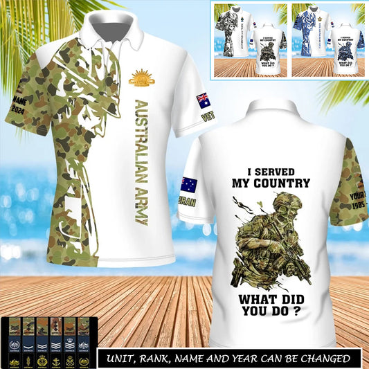Personalized Australia Soldier/Veteran Camo with Name, Rank POLO All Over Printed - 17262720