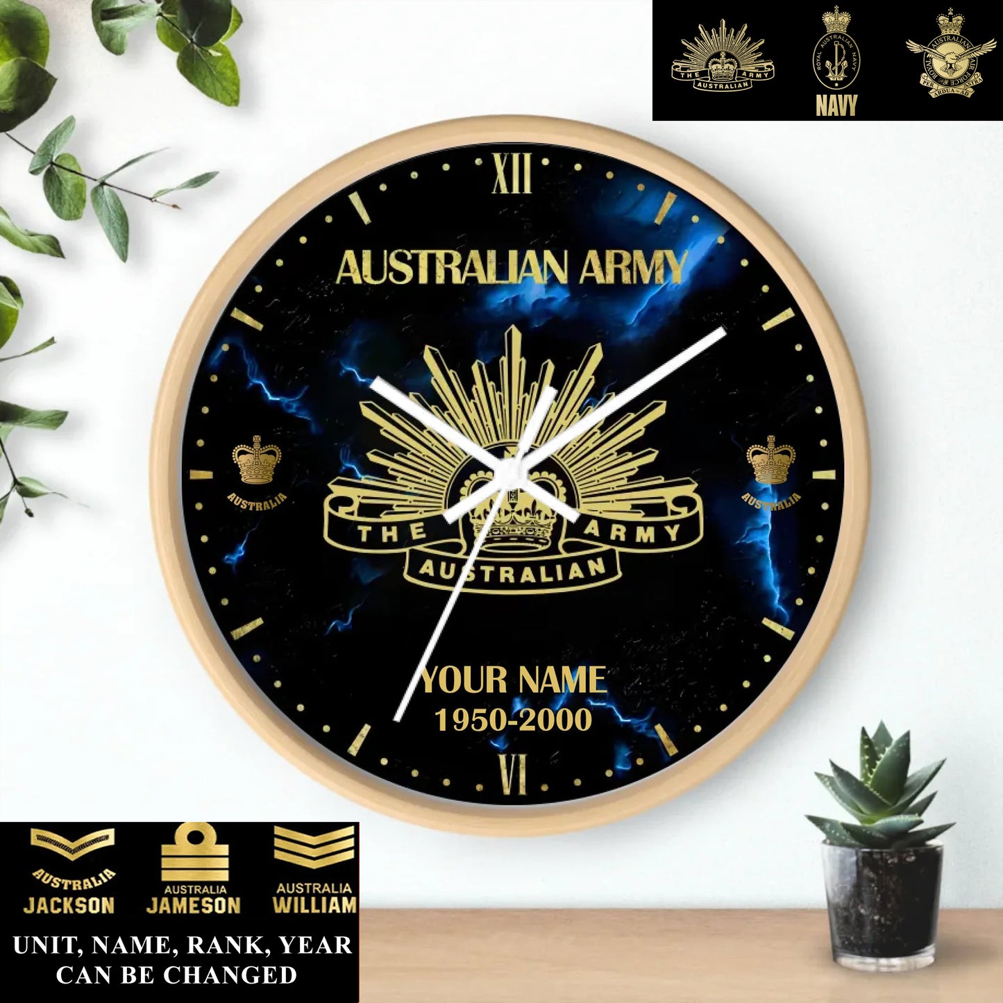 Personalized Australia Soldier/ Veteran With Name, Rank And Year Wooden Clock - 17391456
