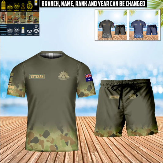 Personalized Australia Soldier/ Veteran Camo With Name, Year And Rank Combo T-Shirt + Short 3D Printed  - 17407872