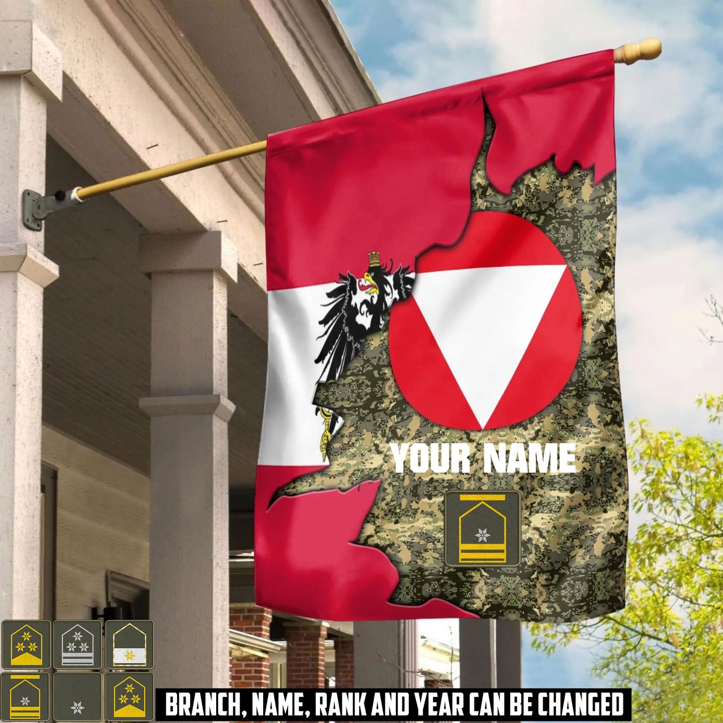 Personalized Austria Solider/ Veteran Camo With Namw & Rank House Flag 3D Printed - 1759536002
