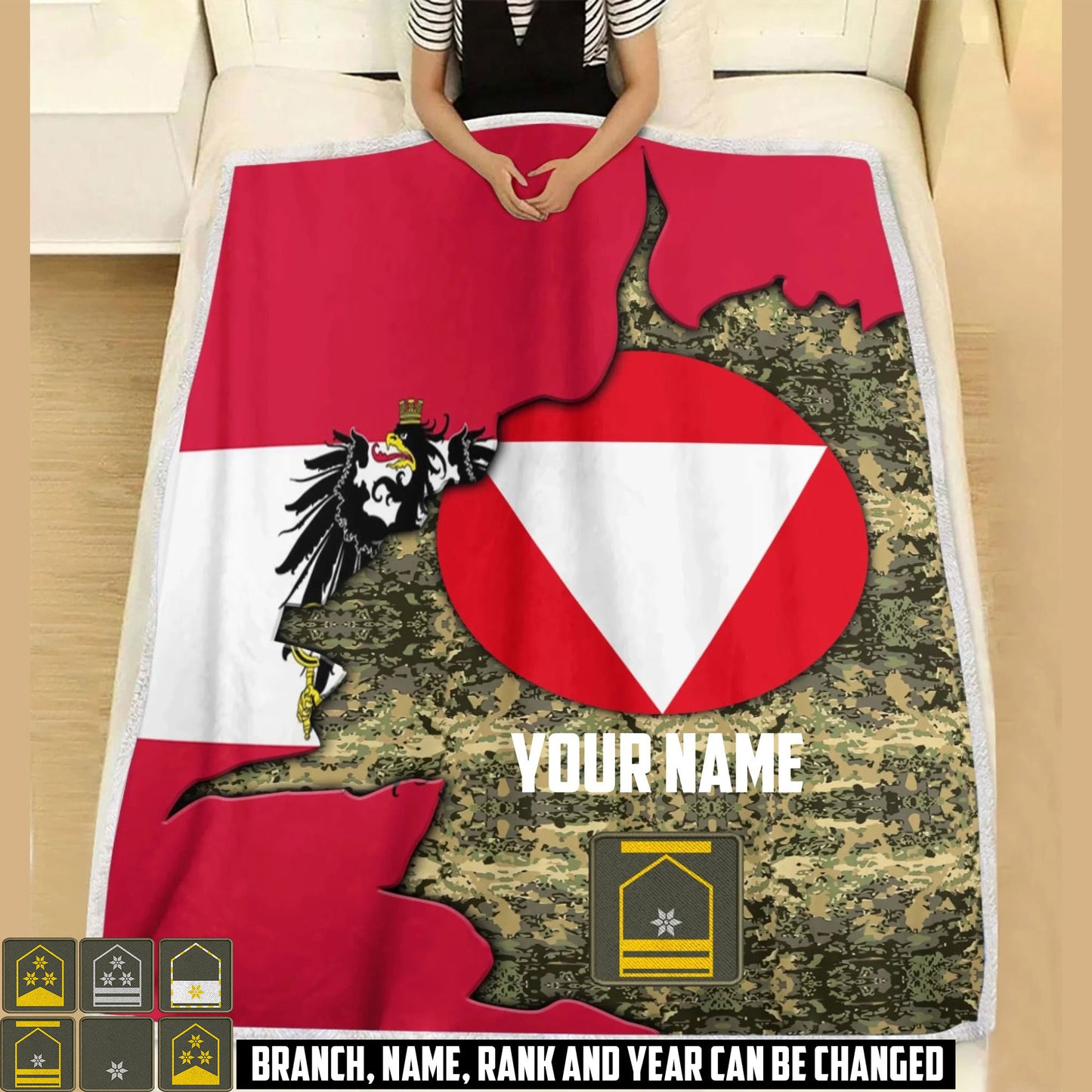 Personalized Austria Soldier/ Veteran With Rank And Name Fleece Blanket 3D Printed - 17607456