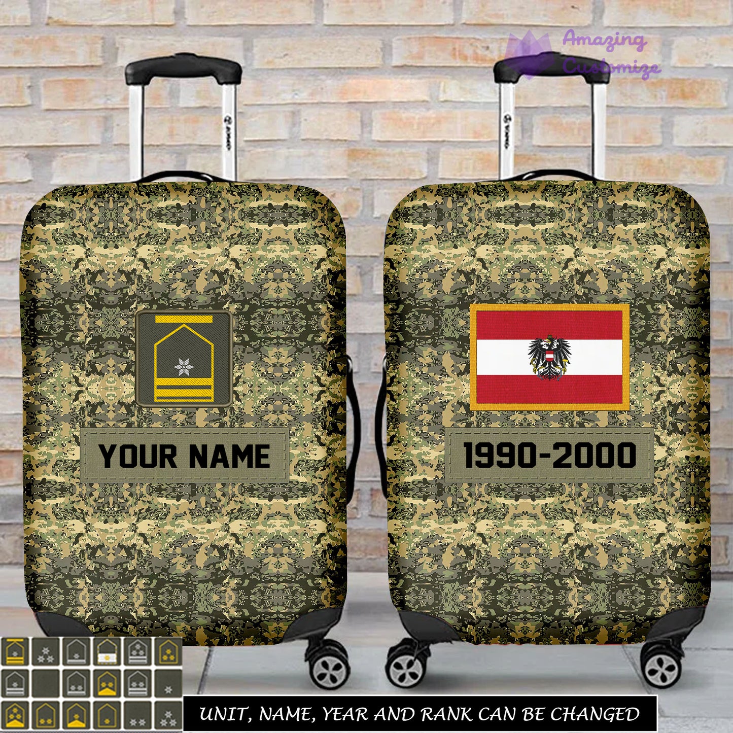 Personalized Austria Soldier/ Veteran With Name, Year And Rank Luggage Cover All Over Printed - 17294688