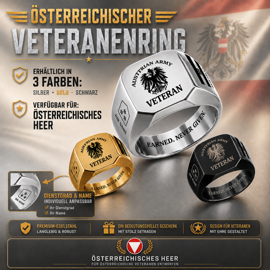 Personalized Austria Soldier/Veteran with Name and Rank Engraved Men’s Ring - 17629920