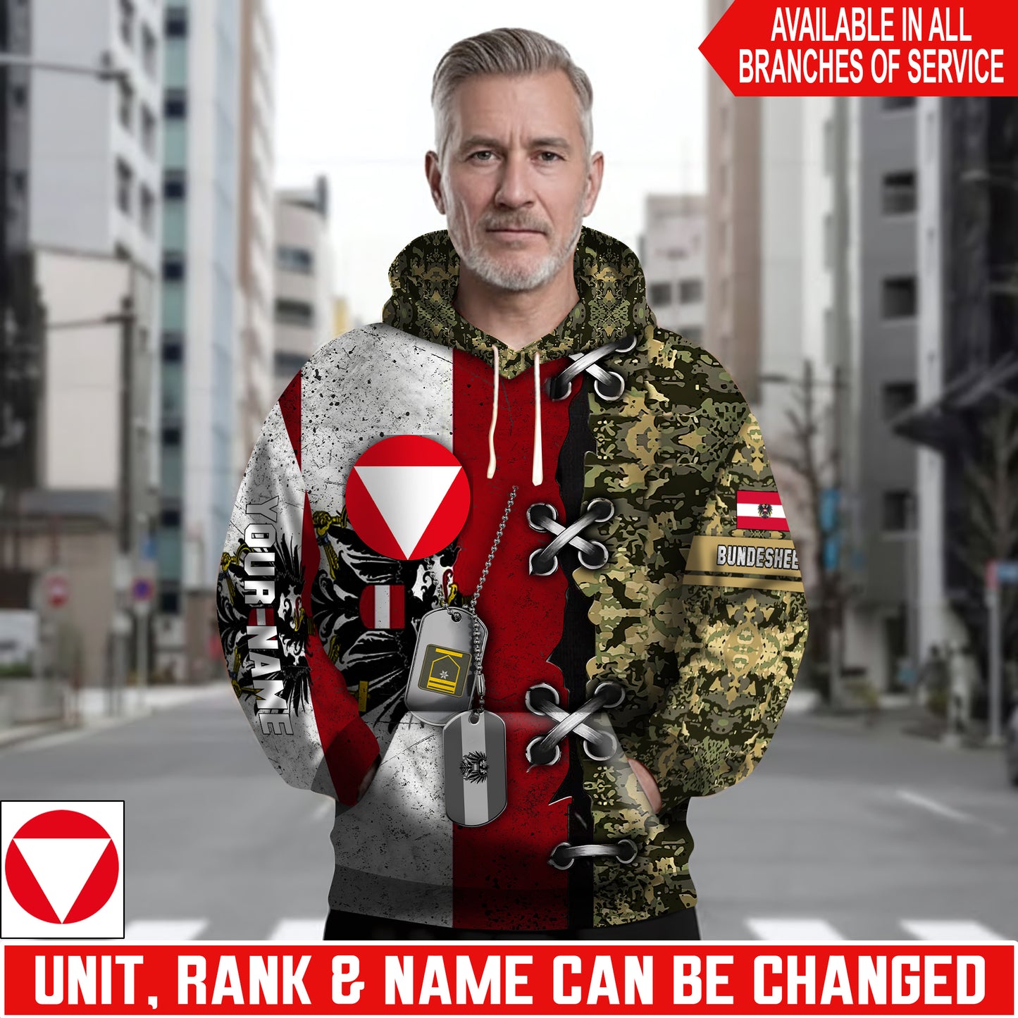 Personalized Austria Soldier/Veteran Camo with Name and Rank Hoodie All Over Printed - 17616096