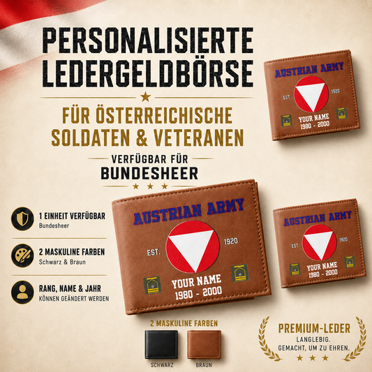 Personalized Austria Soldier/ Veteran With Rank, Year And Name Leather Wallet - 17441568