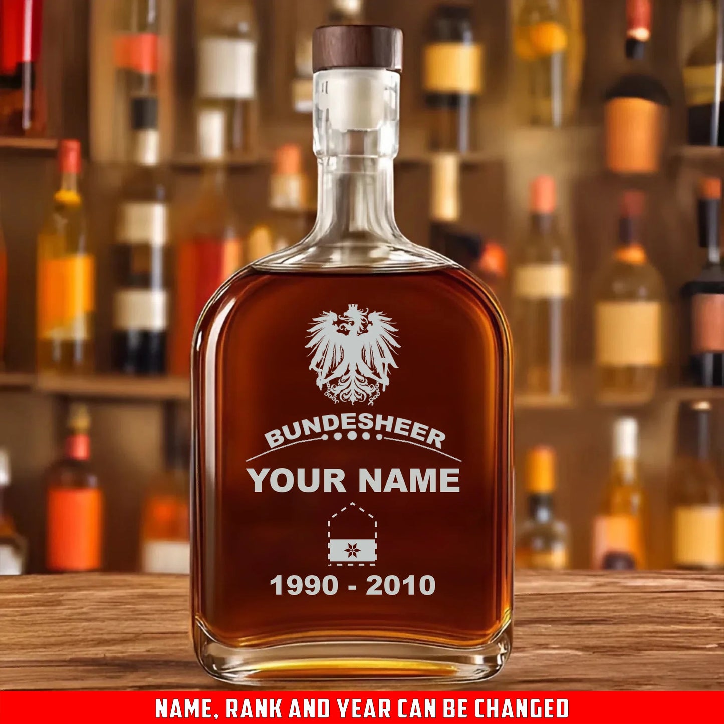Personalized  Austria Soldier/ Veteran With Rank, Name And Year Whiskey Bottle Glass - 17727552
