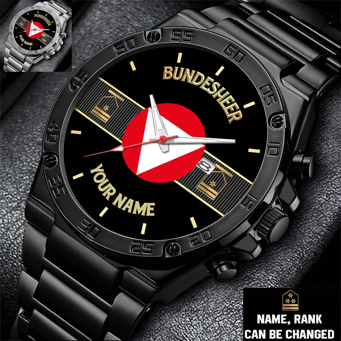 Personalized Austria Soldier/ Veteran With Name And Rank Gentleman Stainless Steel Watch - 17388000