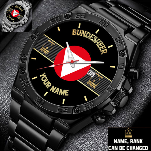 Personalized Austria Soldier/ Veteran With Name And Rank Gentleman Stainless Steel Watch - 17388000