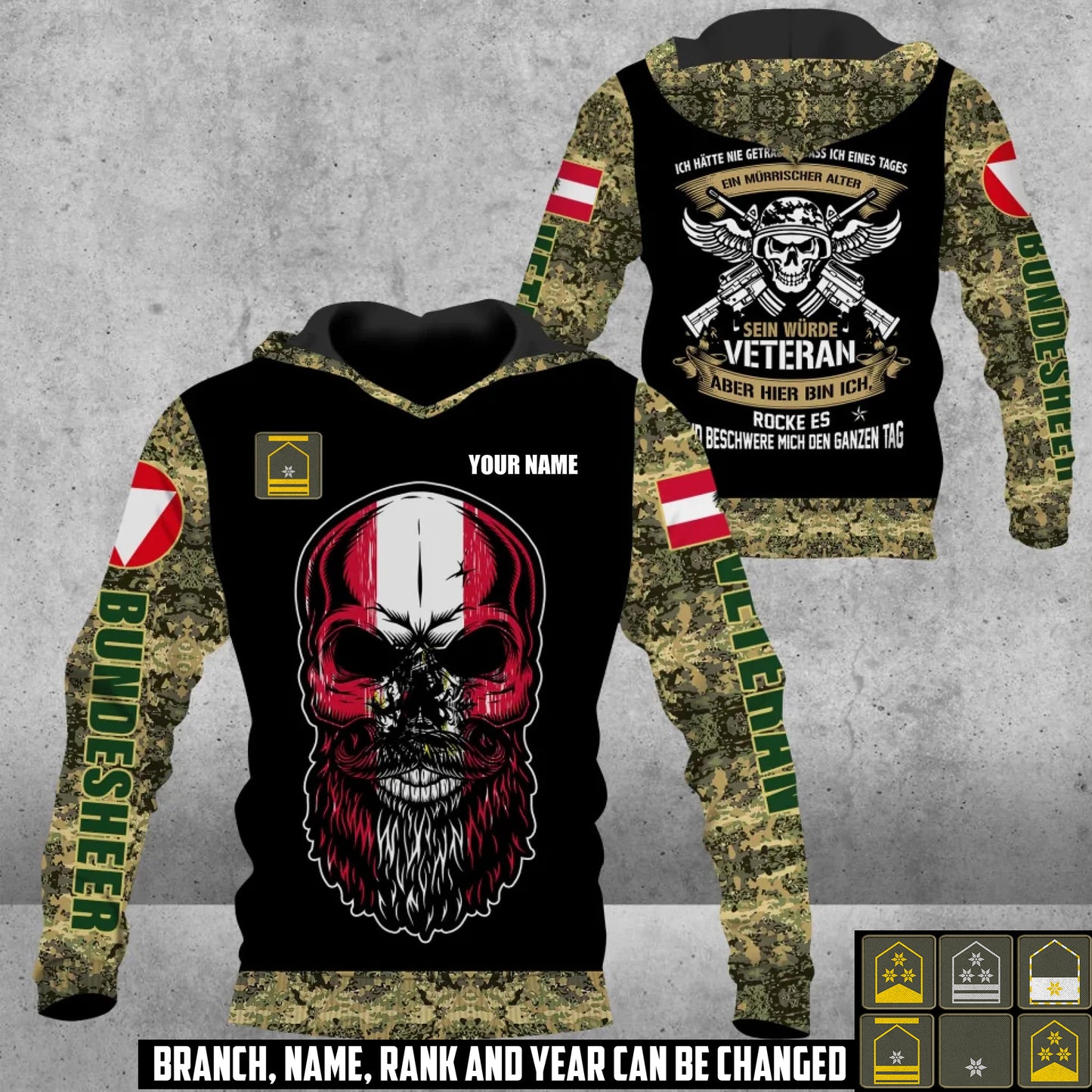 Personalized Austria Soldier/Veteran with Name and Rank Hoodie All Over Printed - 17410464