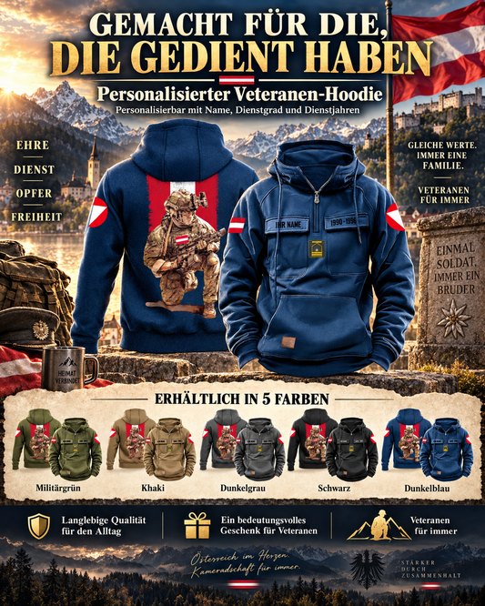Sweat à capuche vintage personnalisé soldat/vétéran autrichien imprimé sur toute la surface - 27062401QA