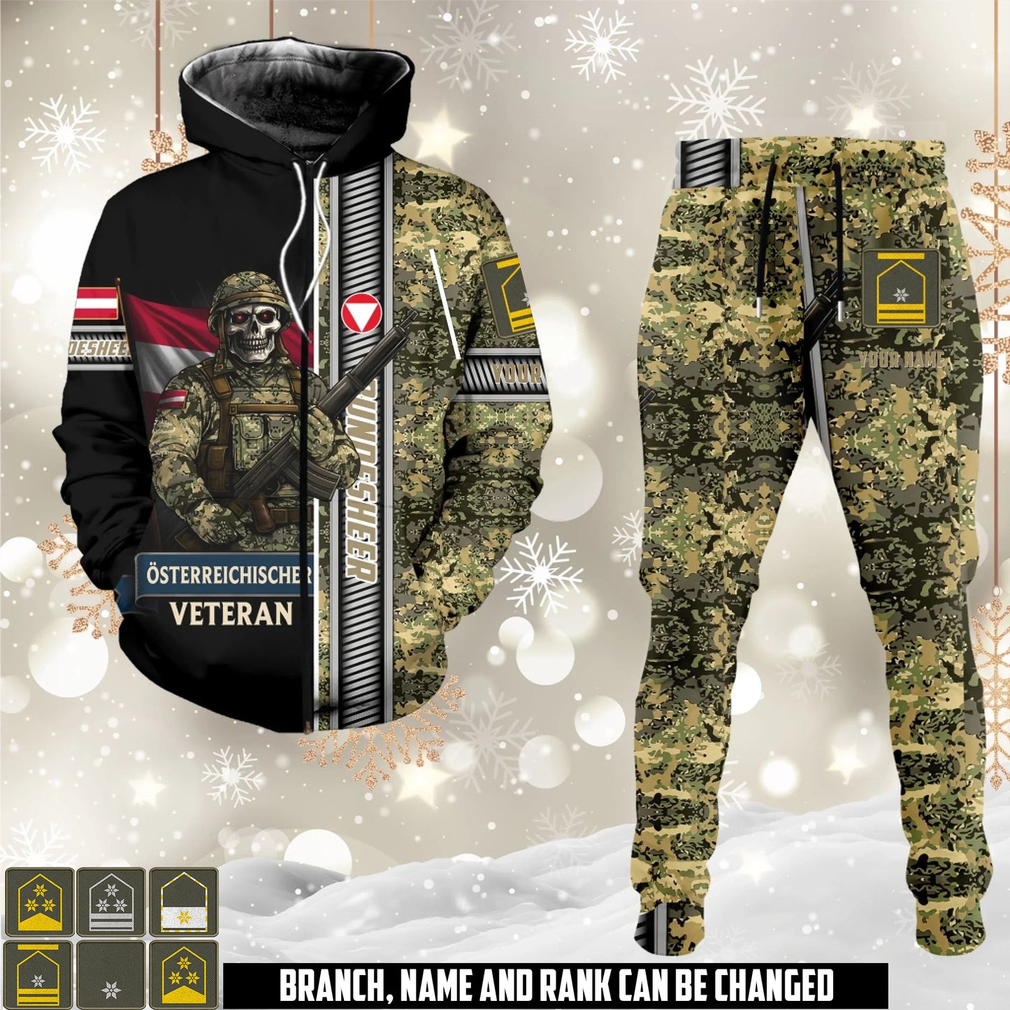 Personalized Austria Soldier/Veteran Camo with Rank And Name Combo Zip Hoodie + Jogger - 17616960