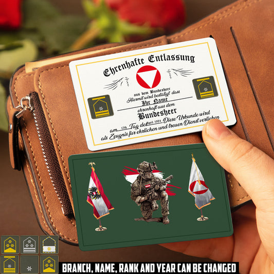 Personalized Austria Soldier/ Veteran With Rank, Name And Year Aluminum Wallet Card - 17503776