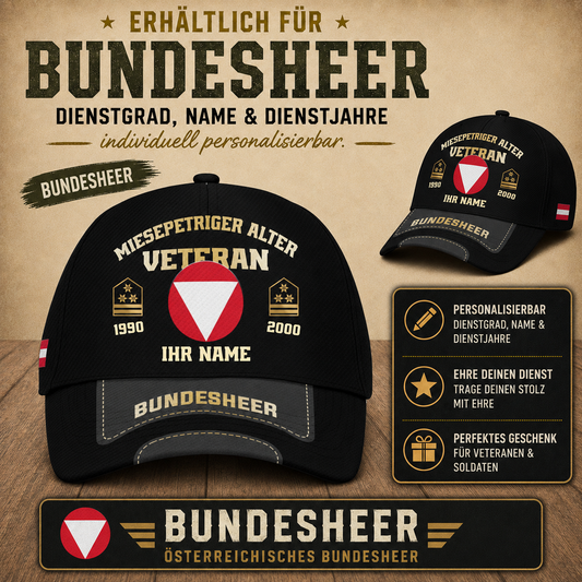 Miesepetriger Alter Veteran Bundesheer Kappe – Personalisierter Name & Dienstgrad - 1757376005