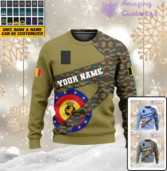 Personalized Belgium Soldier/ Veteran Camo With Name And Rank Ugly Sweater 3D Printed  - 3001240001