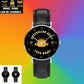 Personalisierte australische Soldat/Veteran mit Namen und Rang schwarze genähte Lederuhr – 0803240001 – Goldversion