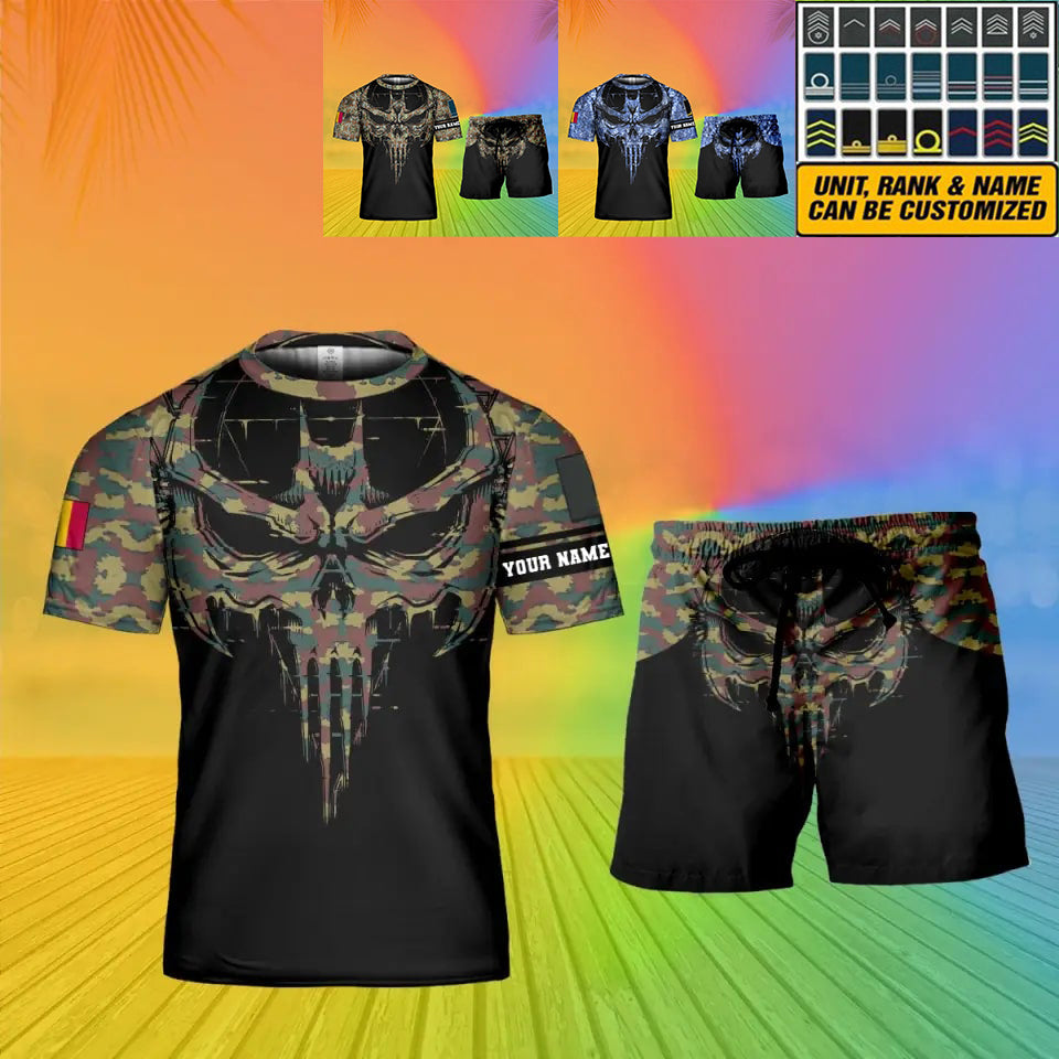 Personalized Belgium Soldier/ Veteran Camo With Name And Rank Combo T-Shirt + Short 3D Printed  - 17107200