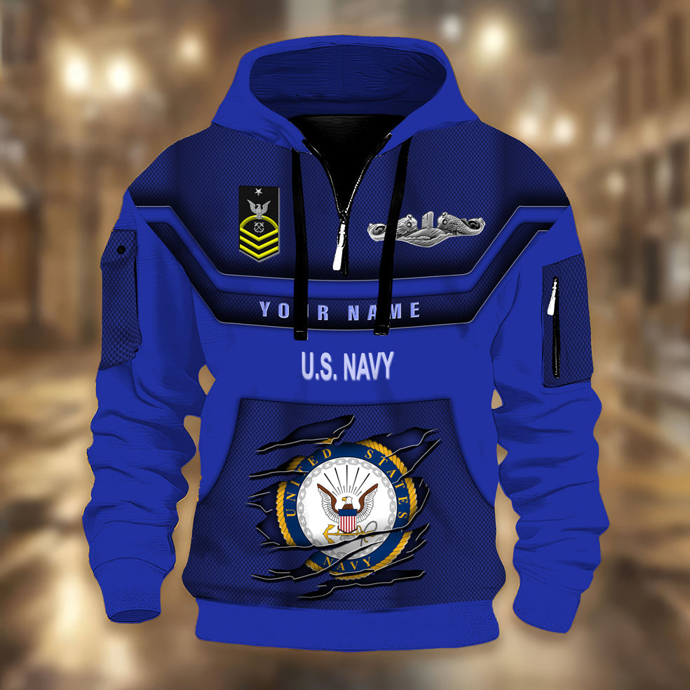 Navy Badge - Personalized US Soldier/ Veteran 3D Half-zip Hoodie -17508096