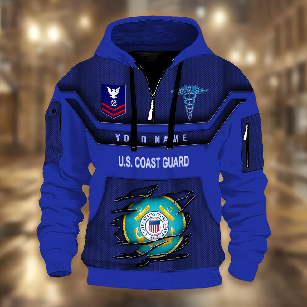 Coast Guard Rating - Personalized US Soldier/ Veteran 3D Half-zip Hoodie -17508096