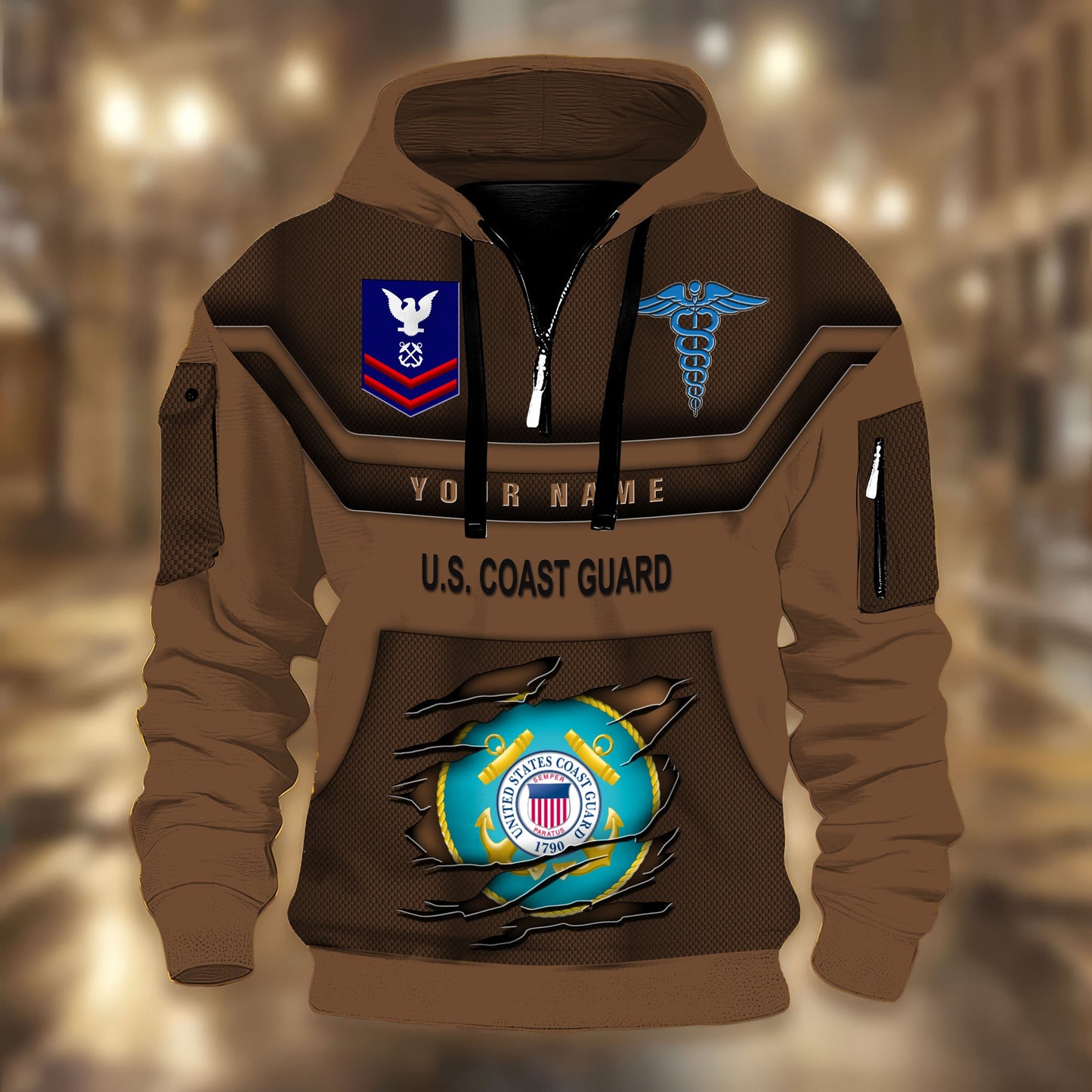 Coast Guard Rating - Personalized US Soldier/ Veteran 3D Half-zip Hoodie -17508096