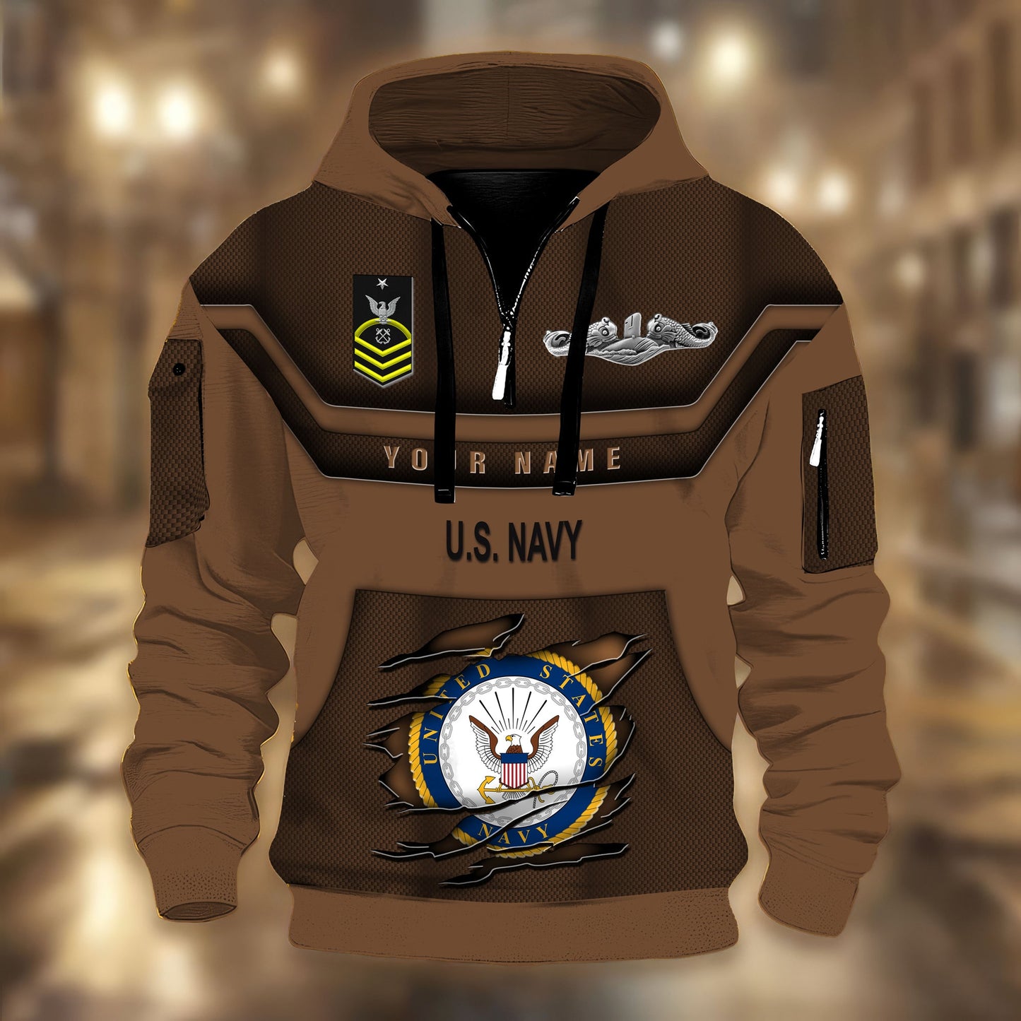 Navy Badge - Personalized US Soldier/ Veteran 3D Half-zip Hoodie -17508096