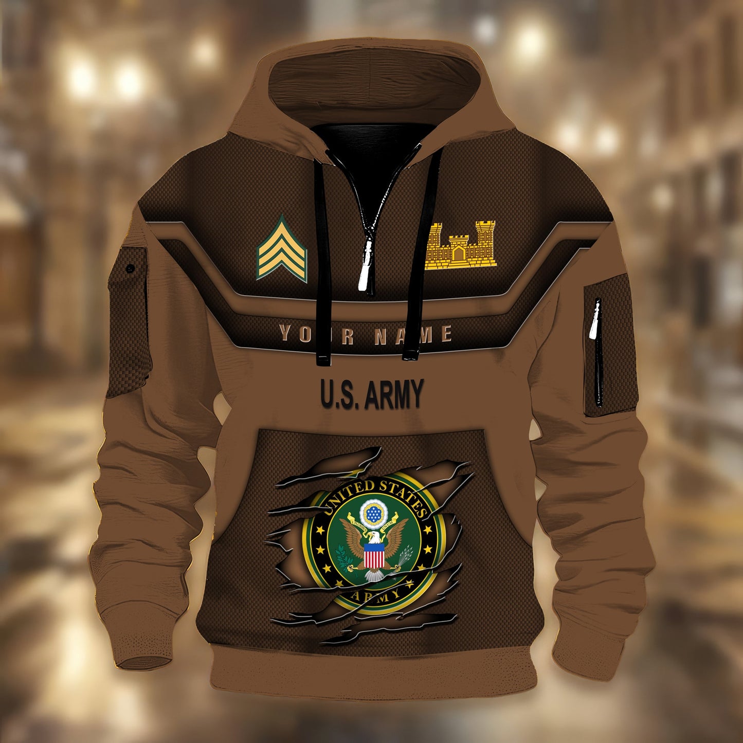 Army Branch - Personalized US Soldier/ Veteran 3D Half-zip Hoodie -17508096