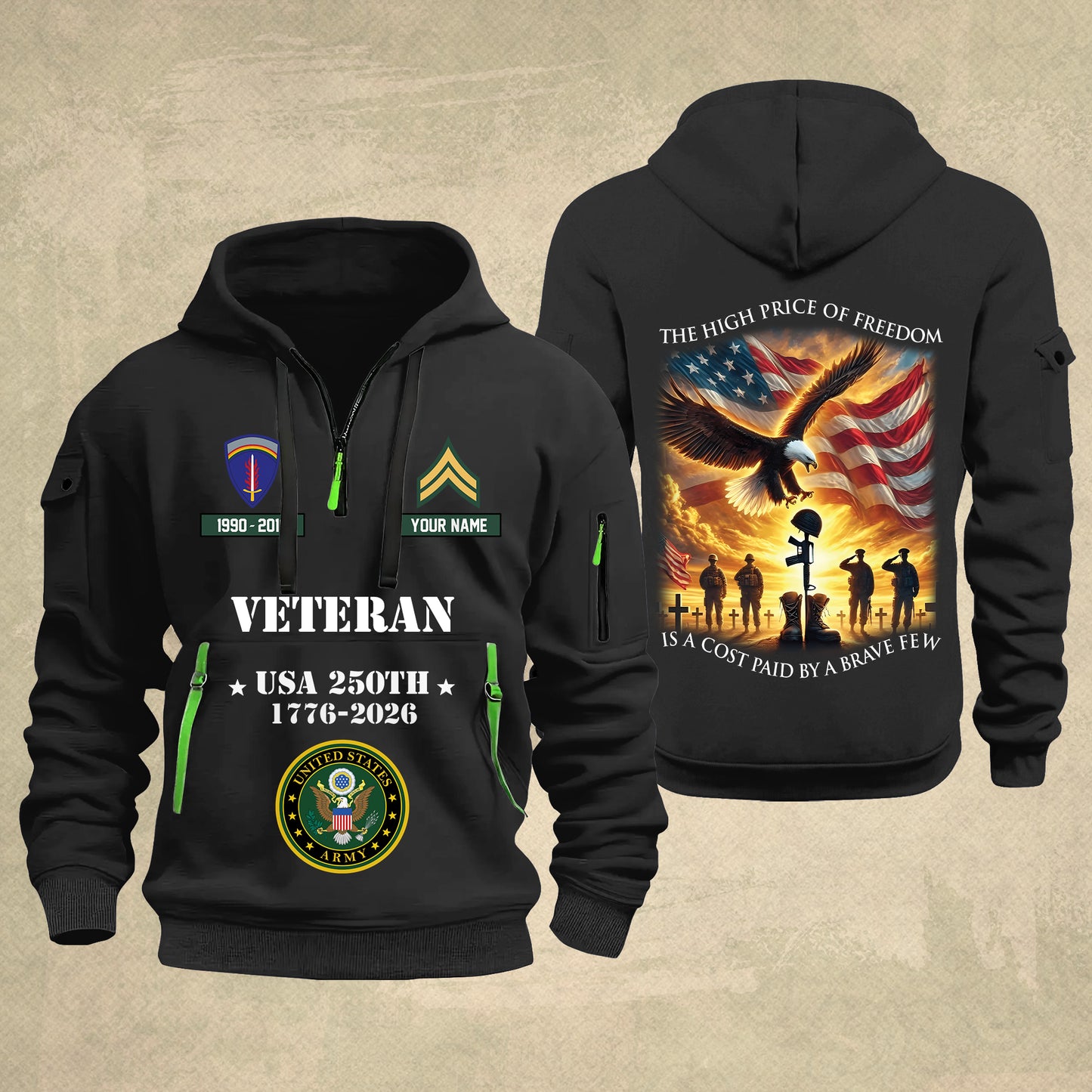 Army Division - The High Price Of Freedom 250th USA – Personalized Military Zip Hoodie Multicolor - 17702496