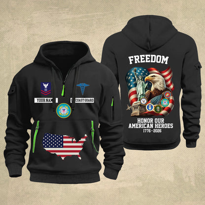 Coast Guard Rating - Freedom Honor Our American Heroes – Personalized Multicolor Zip Hoodie | Custom Military Branch | 250th Anniversary | 4th of July - 17699904