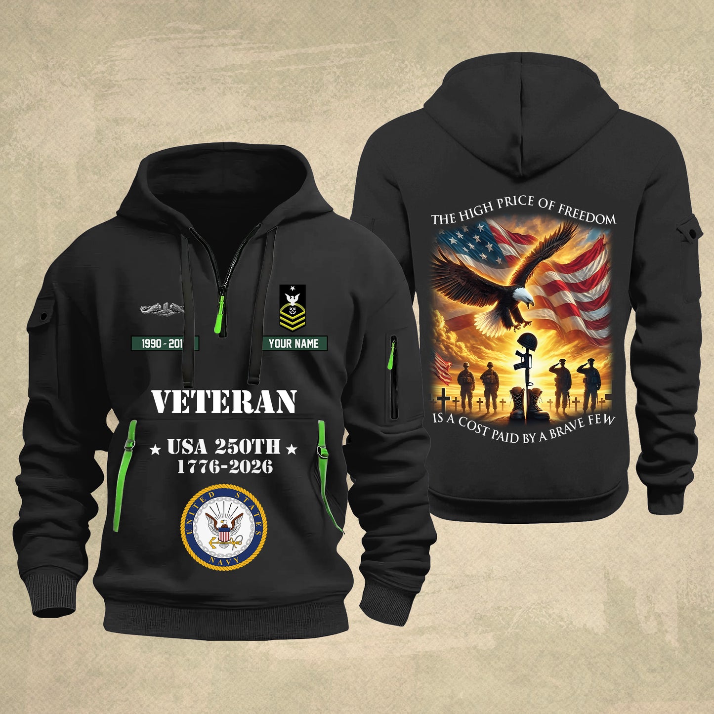 Navy Badge - The High Price Of Freedom 250th USA – Personalized Military Zip Hoodie Multicolor - 17702496