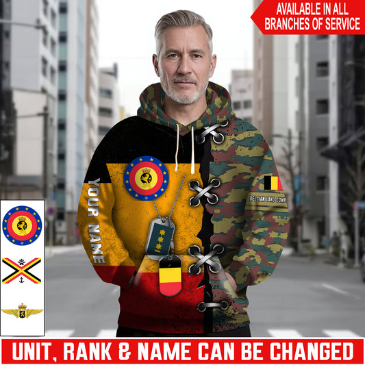Personalized Belgium Soldier/Veteran Camo with Name and Rank Hoodie All Over Printed - 17616096