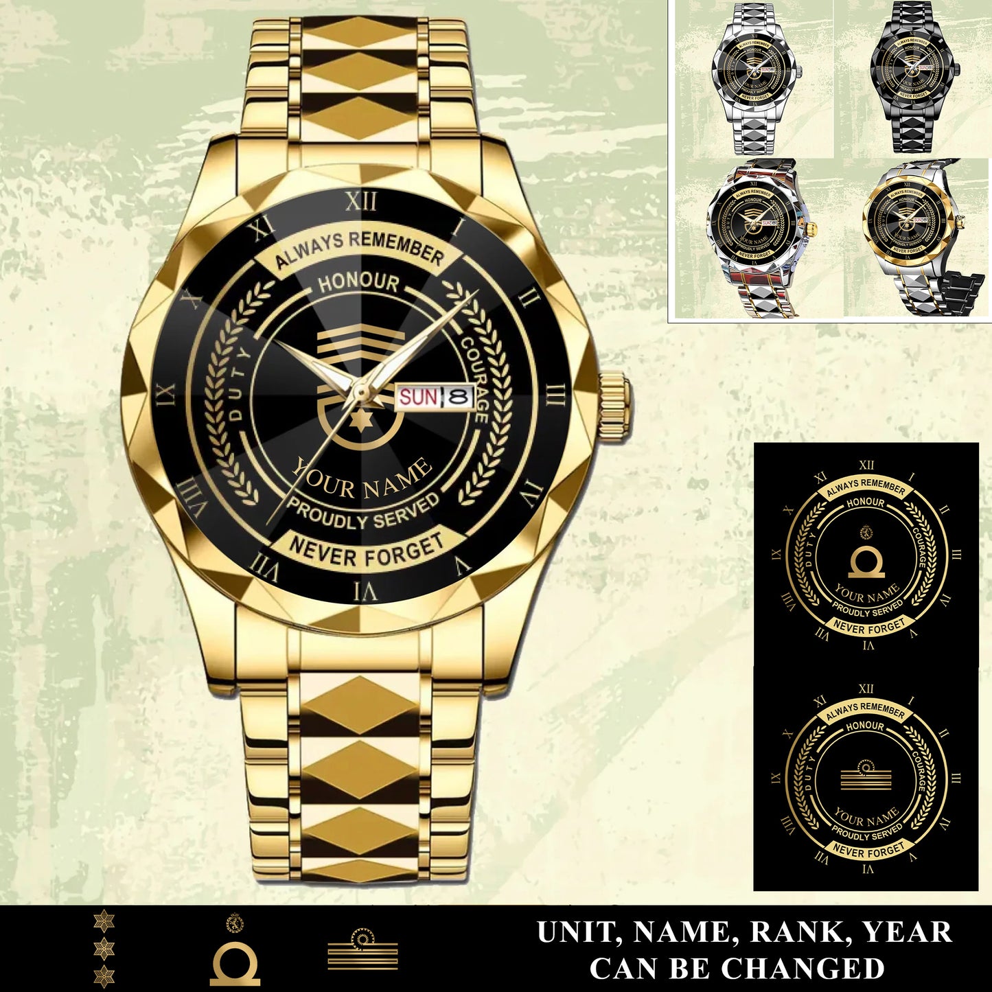 Personalized Belgium Soldier/ Veteran With Rank And Name Gentleman Crystal Metal Watch - 17446752