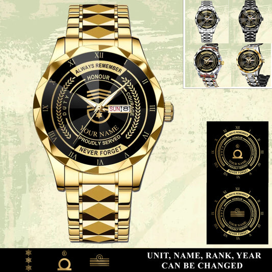 Personalized Belgium Soldier/ Veteran With Rank And Name Gentleman Crystal Metal Watch - 17446752