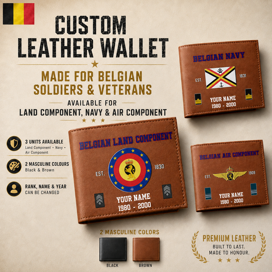 Personalized Belgium Soldier/ Veteran With Rank, Year And Name Leather Wallet - 17441568