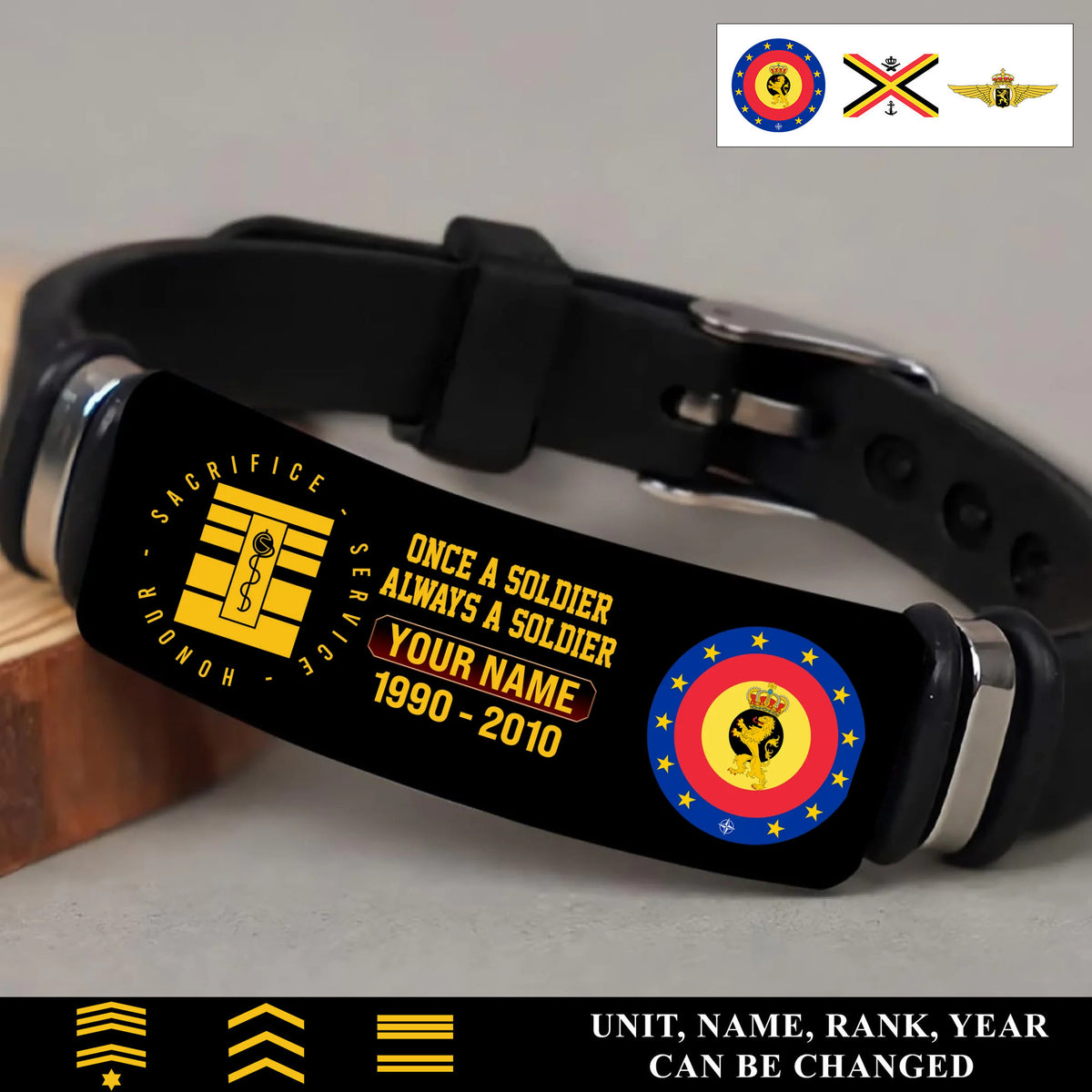 Personalized Belgium Soldier/ Veteran With Rank, Name And Year Bracelet - 17452800